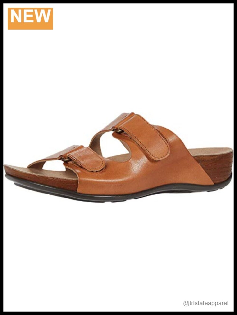 Leather Slide Sandals with Hook-and-Loop Straps